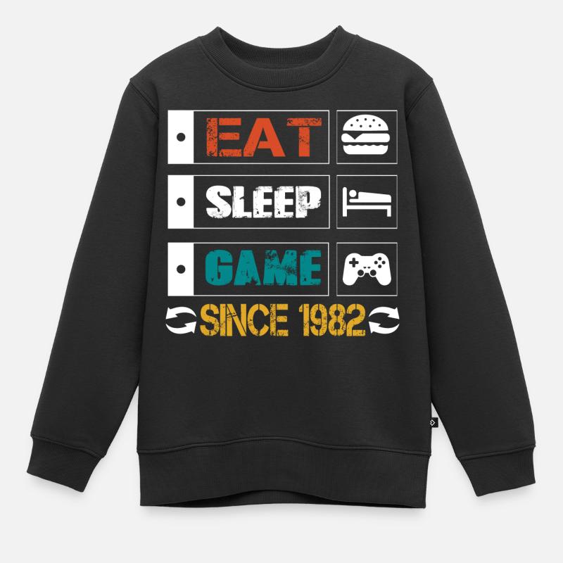 Eat, Sleep, Game, Repeat, Controller, since 1982 - Kids Premium Organic Sweatshirt - black