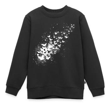 Schmetterlinge,graffiti,weiss, fliegen schwarm, - Kinder Premium Organic Sweatshirt - Schwarz - Vorne - AI Model Kid Female (0cm)