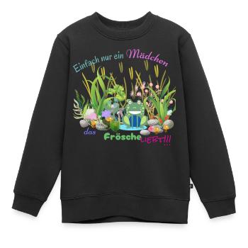 Juste une fille qui aime les grenouilles - Sweat Premium enfant bio - noir - Devant - AI Model Kid Female (0cm)
