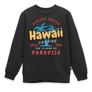 Venice Beach Hawaii - Super ambiance - Sweat Premium enfant bio - noir - Devant - AI Model Kid Female (0cm)
