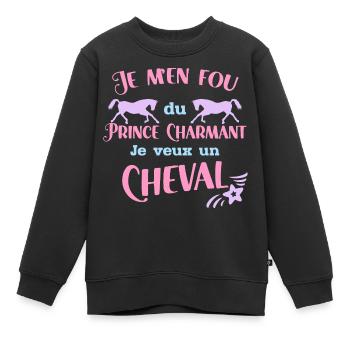 Je M'en Fou Du Prince Charmant Cadeau Cavalières - Sweat Premium enfant bio - noir - Devant - AI Model Kid Female (0cm)
