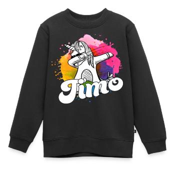 TIMO - Beau nom de garçon avec une licorne cool - Sweat Premium enfant bio - noir - Devant - AI Model Kid Female (0cm)