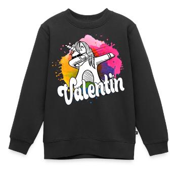 VALENTIN - Schöner Jungen Name mit Coolem Einhorn - Kinder Premium Organic Sweatshirt - Schwarz - Vorne - AI Model Kid Female (0cm)