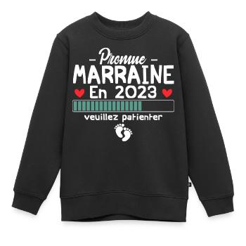 Promue marraine en 2023 - Sweat Premium enfant bio - noir - Devant - AI Model Kid Female (0cm)