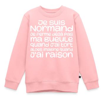 Normande Je Ferme Pas Ma Gueule Normandie Humour - Sweat Premium enfant bio - rose - Devant - AI Model Kid Female (0cm)