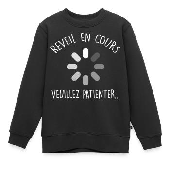 Réveil en cours. Cadeau Dormeur Humour - Sweat Premium enfant bio - noir - Devant - AI Model Kid Female (0cm)