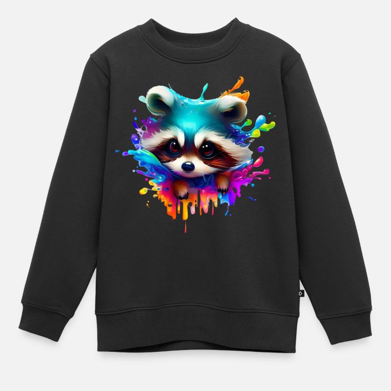 Bunter Waschbär mit Farbklecksen - Kinder Premium Organic Sweatshirt - Schwarz