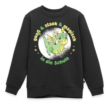 Drache Dino Einschulung - "magisch in die Schule" - Kinder Premium Organic Sweatshirt - Schwarz - Vorne - AI Model Kid Female (0cm)