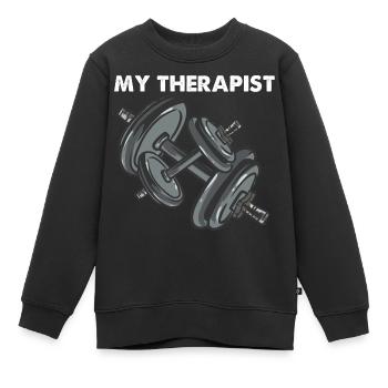 Mein Therapeut Bodybuilding Gewichtheben - Kinder Premium Organic Sweatshirt - Schwarz - Vorne - AI Model Kid Female (0cm)
