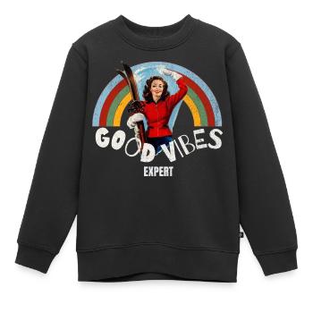 Skieuse bonnes vibes expert - Sweat Premium enfant bio - noir - Devant - AI Model Kid Female (0cm)