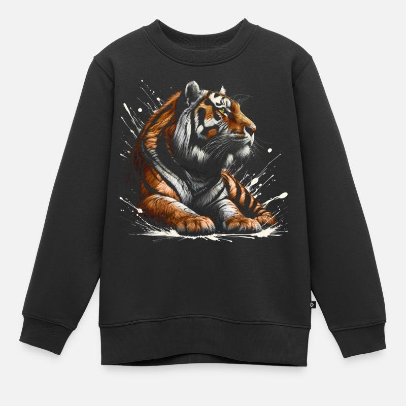 Tigre cool et décontracté avec éclaboussures de peinture - Sweat Premium enfant bio - noir