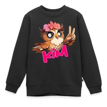 KIM - Beautiful Girl Name with Cute OWL - Kids Premium Organic Sweatshirt - black - Front - AI Model Kid Female (0cm)