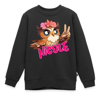NICOLE - Beautiful girl name with cute OWL - Kids Premium Organic Sweatshirt - black - Front - AI Model Kid Female (0cm)