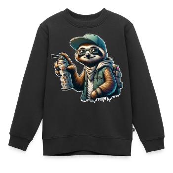 Sloth Graffiti Sprayer Street Art - Kids Premium Organic Sweatshirt - black - Front - AI Model Kid Female (0cm)