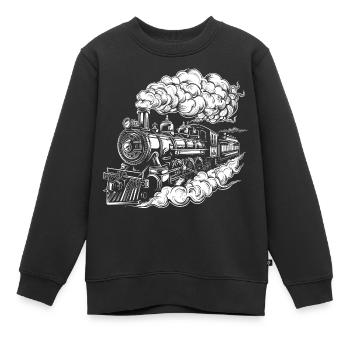 Dampflokomotive Grafik - Kinder Premium Organic Sweatshirt - Schwarz - Vorne - AI Model Kid Female (0cm)