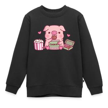 Mignon cochon grignotant des biscuits - Sweat Premium enfant bio - noir - Devant - AI Model Kid Female (0cm)