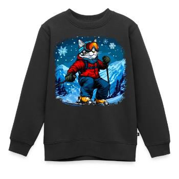 Cat Skis - Sweat Premium enfant bio - noir - Devant - AI Model Kid Female (0cm)