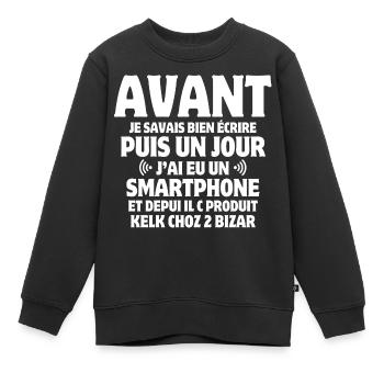 téléphone, sms, téléphone portable - Sweat Premium enfant bio - noir - Devant - AI Model Kid Female (0cm)