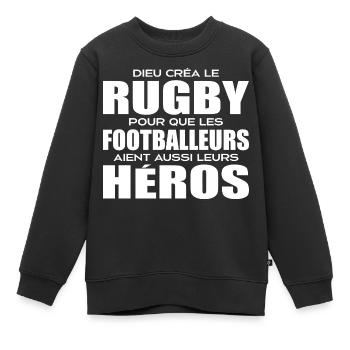Rugby, rugby sport, rugby humour, rugby - Sweat Premium enfant bio - noir - Devant - AI Model Kid Female (0cm)