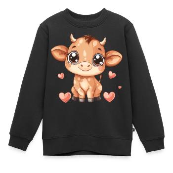 Süßes Kalb mit Herzen - Kinder Premium Organic Sweatshirt - Schwarz - Vorne - AI Model Kid Female (0cm)