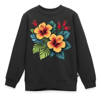 Hibiscus - Sweat Premium enfant bio - noir - Devant - AI Model Kid Female (0cm)