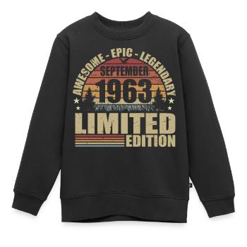 1963 September 1963 Jubiläum September 1963 - Kinder Premium Organic Sweatshirt - Schwarz - Vorne - AI Model Kid Female (0cm)