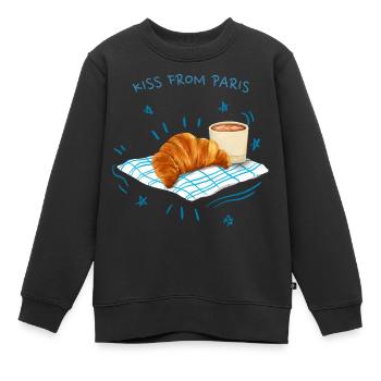 Kiss From PAris Croissant Petit Déjeuner - Sweat Premium enfant bio - noir - Devant - AI Model Kid Female (0cm)