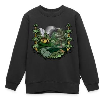 Forêt, Cabane, Nature, Habitant De La Forêt, Amoureux De La Nature - Sweat Premium enfant bio - noir - Devant - AI Model Kid Female (0cm)