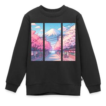 Japanese Cherry Blossom Route - Kids Premium Organic Sweatshirt - black - Front - AI Model Kid Female (0cm)