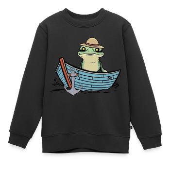 Grenouille, Grenouilles, Bateau, Étang, Nature - Sweat Premium enfant bio - noir - Devant - AI Model Kid Female (0cm)