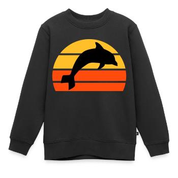 Springender Delphin vor einer geteilten Halbsonne - Kinder Premium Organic Sweatshirt - Schwarz - Vorne - AI Model Kid Female (0cm)