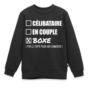 Célibataire en couple boxe - Cadeau Boxeur - Sweat Premium enfant bio - noir - Devant - AI Model Kid Female (0cm)