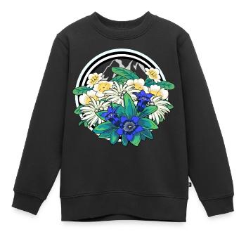 Flora Wild Blumen Enzian Edelweiß Alpen Alm Berg - Kinder Premium Organic Sweatshirt - Schwarz - Vorne - AI Model Kid Female (0cm)