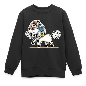 lustig witzig spaßig Pferd Pferde Gaul Kinder Kind - Kinder Premium Organic Sweatshirt - Schwarz - Vorne - AI Model Kid Female (0cm)