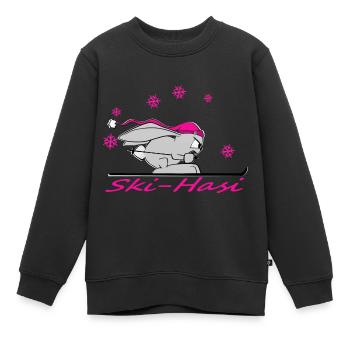 Skihase Schnee süßer Hase Ski Winter Comic lustig - Kinder Premium Organic Sweatshirt - Schwarz - Vorne - AI Model Kid Female (0cm)