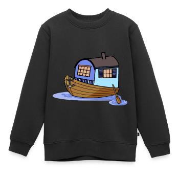Navire Ahoi House Bateau à rames Bateau à aubes Marin - Sweat Premium enfant bio - noir - Devant - AI Model Kid Female (0cm)