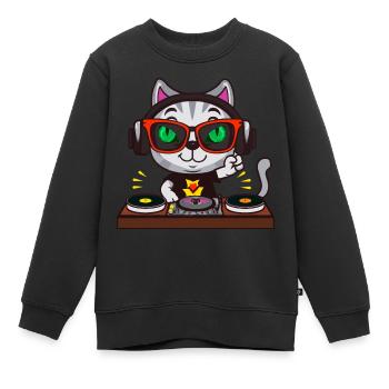 Cat Glasses Platine DJ Disco Club Vie nocturne - Sweat Premium enfant bio - noir - Devant - AI Model Kid Female (0cm)