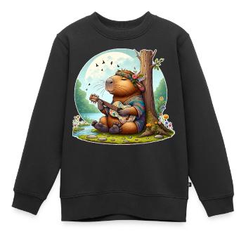 Capybara Gitarre Hippie Peace - Kinder Premium Organic Sweatshirt - Schwarz - Vorne - AI Model Kid Female (0cm)