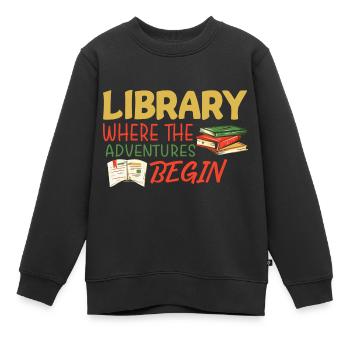 Library Adventure - Kids Premium Organic Sweatshirt - black - Front - AI Model Kid Female (0cm)