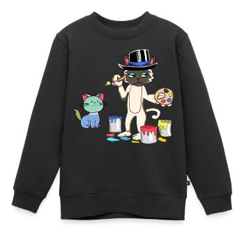 Chat Peintre Maître Artiste Académie d’Art - Sweat Premium enfant bio - noir - Devant - AI Model Kid Female (0cm)