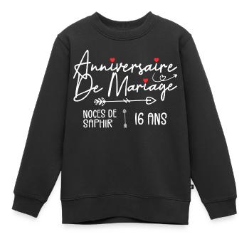 Anniversaire de mariage 16 ans - Noces de Saphir - Sweat Premium enfant bio - noir - Devant - AI Model Kid Female (0cm)