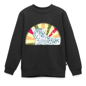 Retro Leopard Jungle Vibe Minimal Wild Cat Style - Kinder Premium Organic Sweatshirt - Schwarz - Vorne - AI Model Kid Female (0cm)