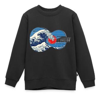 Guitare Big Wave par Kanagawa Guitar Player - Sweat Premium enfant bio - noir - Devant - AI Model Kid Female (0cm)