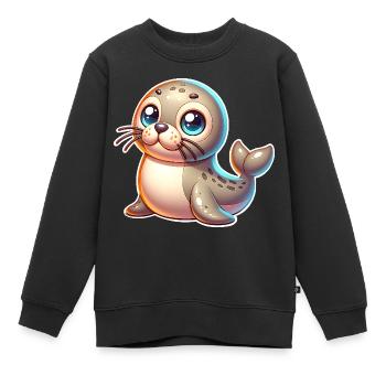 Robbe Seehund - Kinder Premium Organic Sweatshirt - Schwarz - Vorne - AI Model Kid Female (0cm)