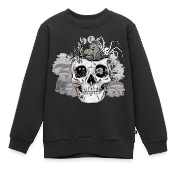 Horror Halloween Spinne Totenkopf Herbst Pilze - Kinder Premium Organic Sweatshirt - Schwarz - Vorne - AI Model Kid Female (0cm)