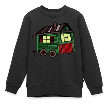 Fière roulotte de cabane en bois constructeur maison - Sweat Premium enfant bio - noir - Devant - AI Model Kid Female (0cm)
