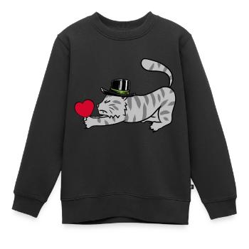 Herz Katze Kater herzlich Liebe Haustier Romantik - Kinder Premium Organic Sweatshirt - Schwarz - Vorne - AI Model Kid Female (0cm)