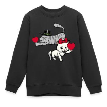 Herz Katzen Liebespaar Valentin Romantisch Katze - Kinder Premium Organic Sweatshirt - Schwarz - Vorne - AI Model Kid Female (0cm)