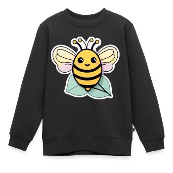 Niedliche glückliche Biene auf einem Blatt - Kinder Premium Organic Sweatshirt - Schwarz - Vorne - AI Model Kid Female (0cm)