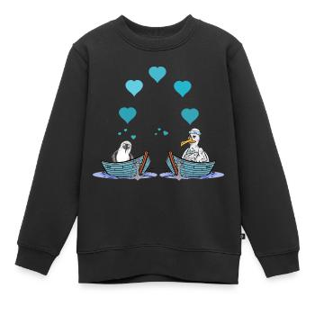 Möwen Möwe Liebe Herz Valentin Seemann Boot - Kinder Premium Organic Sweatshirt - Schwarz - Vorne - AI Model Kid Female (0cm)